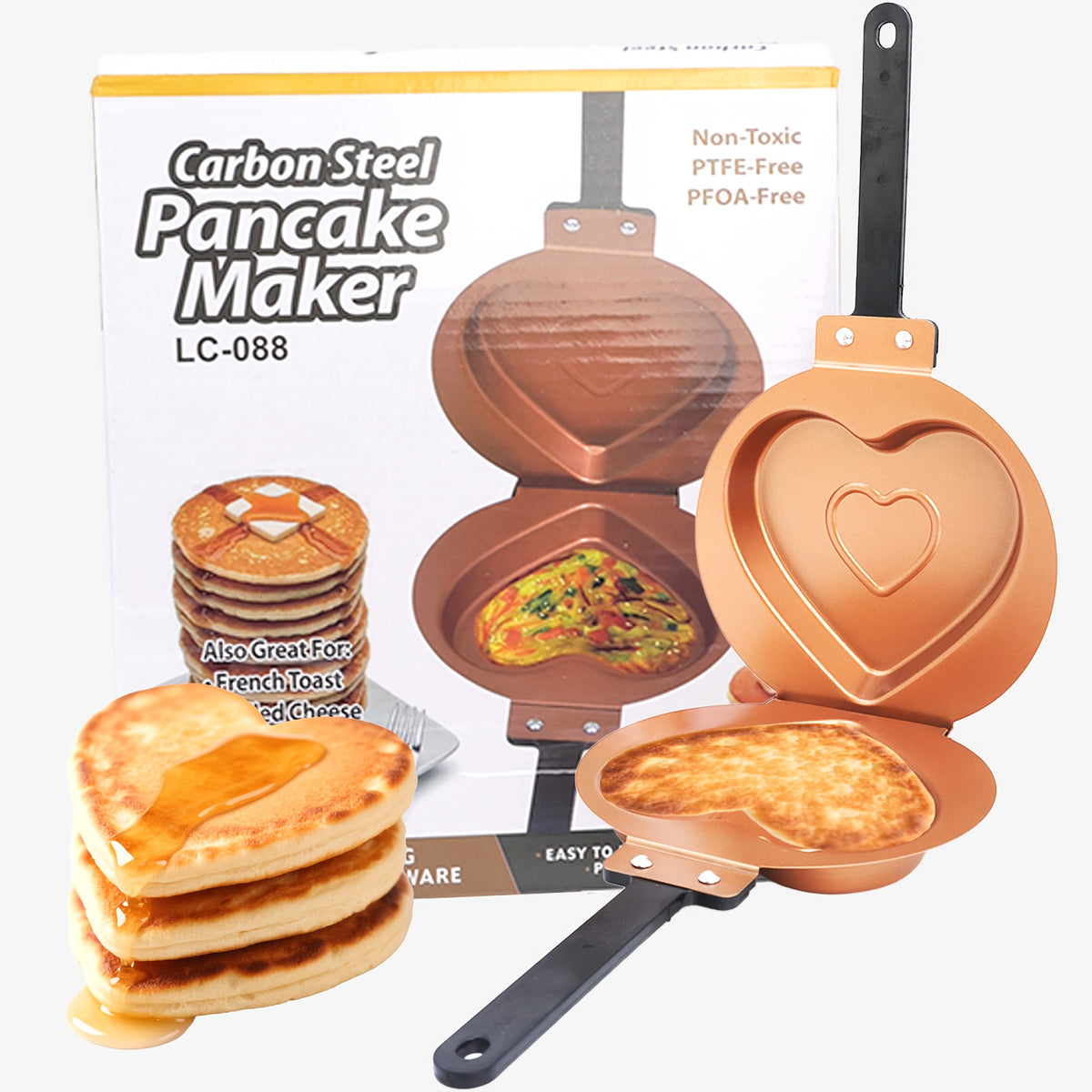 Double Sided Pancake Pan, Nonstick Flip Frying Pan with Pink, Green and Specialty Style Options for Pancakes, Omelets and Everyday Breakfast Cooking