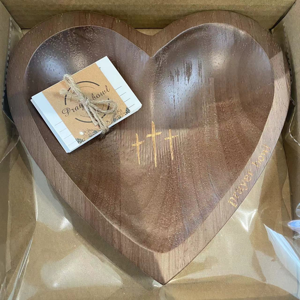 Easter Retro Wooden Heart Prayer Bowl And 30 Prayer Card Set, Handcrafted Decorative Bowl, Wooden Heart-Shaped Prayer Bowl with Carved Cross And "Prayer Text" -Perfect Home Decor, Kitchen Food Rack