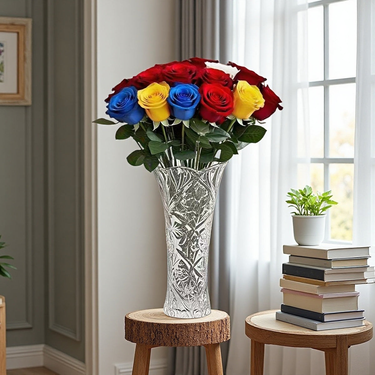 32pcs UV-Resistant Artificial Rose Flowers Bouquet - Realistic Outdoor/Indoor Suitable for Potted Plants, Balcony,, Decor - UV-Resistant Plastic Roses with Blooms, No Maintenance Fake Flowers for Porch, Courtyard (No Container)