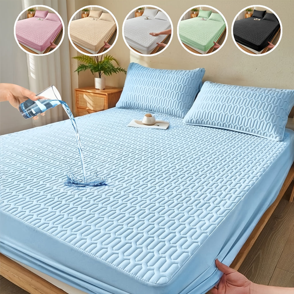 Single-Piece Waterproof Mattress Protector - Full Coverage Non-Slip Mattress Cover, 11.8-inch Thickened Fitted Cover for Twin/Full/Queen/King Beds, Available In Black/White/Grey/Blue/Pink, And Other Solid Colors(Excluding Pillowcase)