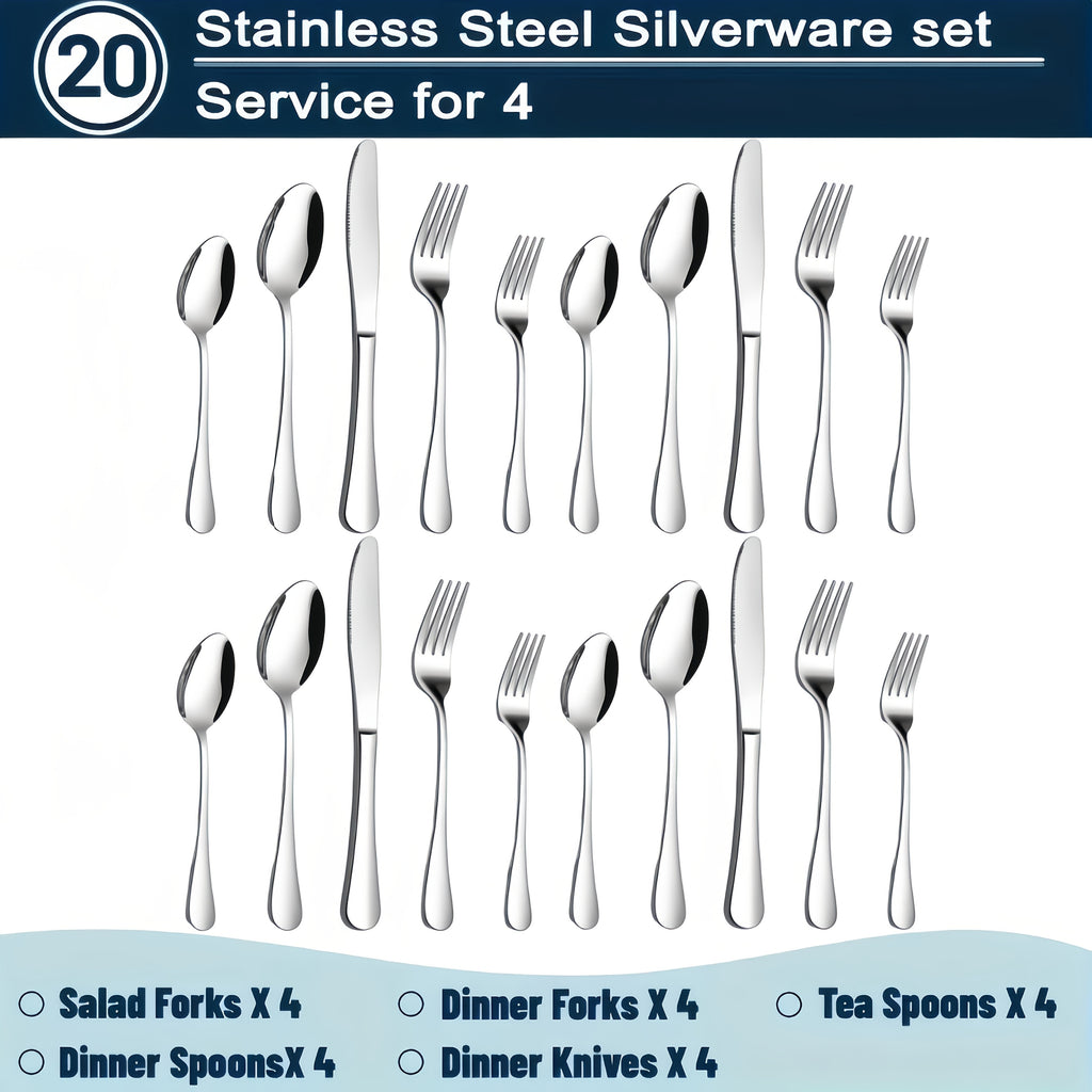 60/20pcs Stainless Steel Silverware Set - Heavy Duty Commercial Silverware for Restaurants, Weddings & Home | Dishwasher Safe, Rust-Proof, Non-Toxic | Bulk Kitchen Tableware with Gift Box The Best Gifts for Thanksgiving And Christmas