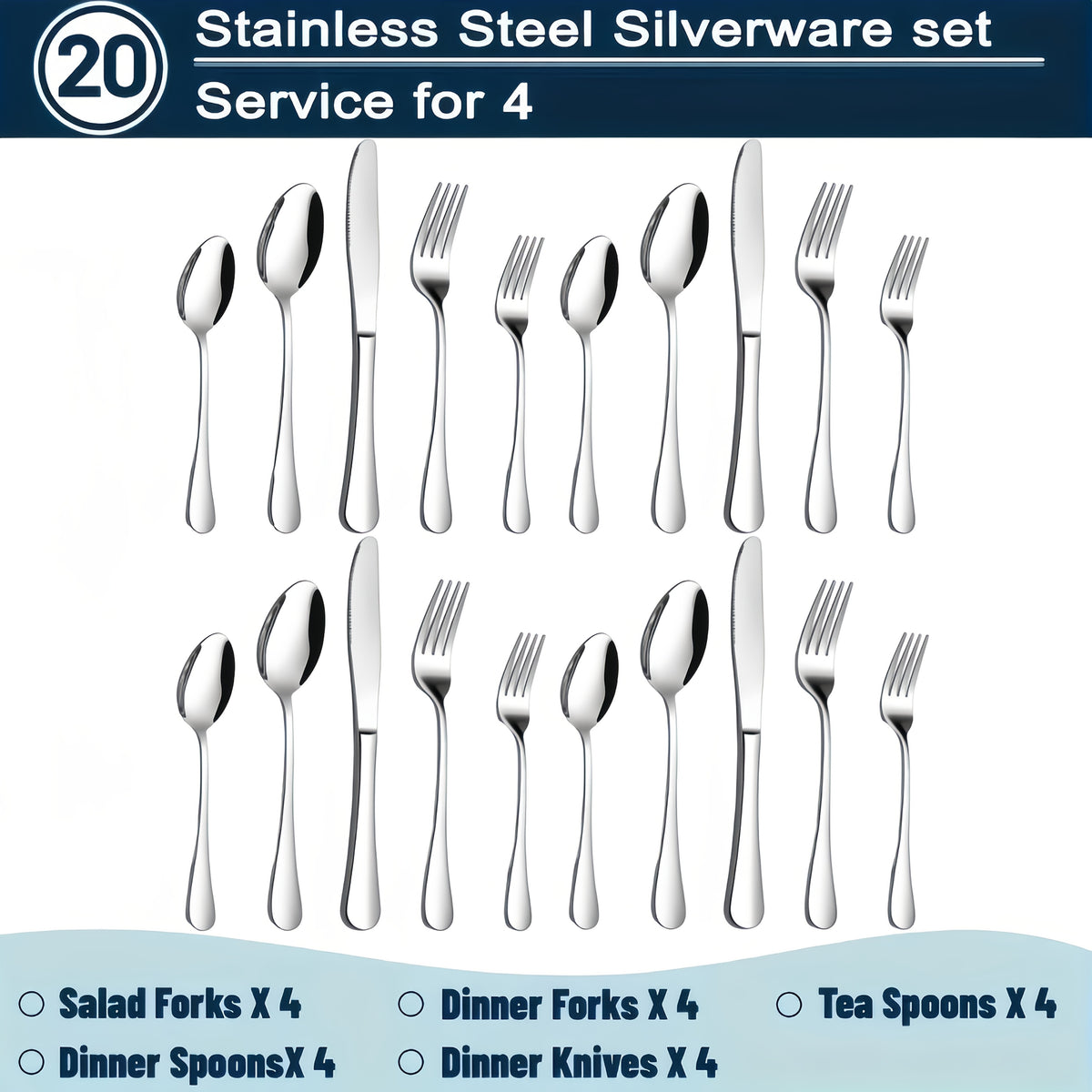 60/20pcs Stainless Steel Silverware Set - Heavy Duty Commercial Silverware for Restaurants, Weddings & Home | Dishwasher Safe, Rust-Proof, Non-Toxic | Bulk Kitchen Tableware with Gift Box The Best Gifts for Thanksgiving And Christmas