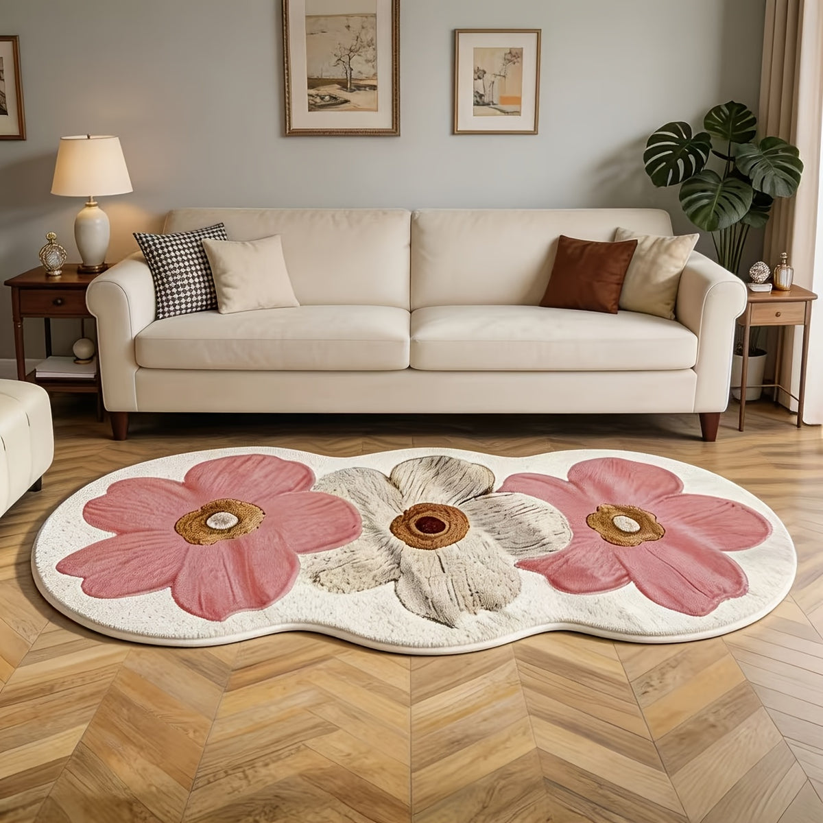 1000G Non-Slip Cute Floral Furry Carpet Kitchen Rugs Mats, Soft And Fluffy Bedside Carpet, Luxury Living Room Decoration, Rubber Non-Slip Bottom, Machine Washable, Suitable for Kitchen, Corridor, Bedroom Bedside Mat