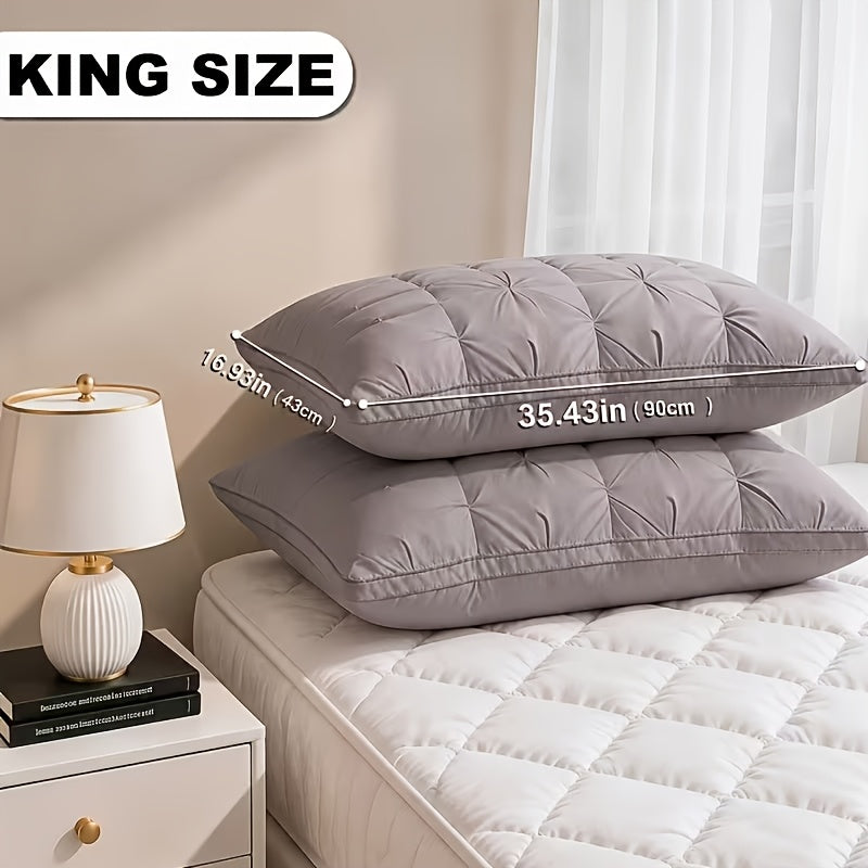 2 Luxury Hotel-quality Pillows, Queen/King Size, with High-resilience Plush Pillow Cores and Hypoallergenic Polyester Fabric. Soft and Comfortable, They Promote Deep Sleep and Are Suitable for Both Side and Back Sleepers. Cool and Breathable