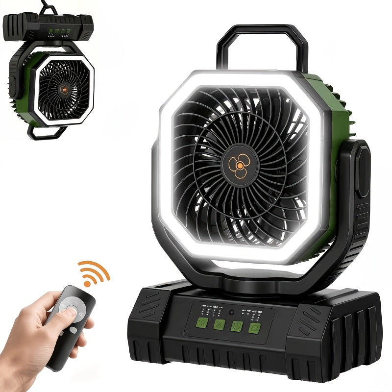 Portable Camping Fan with LED Light 20000Mah Rechargeable Battery Remote Control And Oscillating Function, 4 Wind Speeds, 90° Oscillation, 1-8 Hour Timer, Remote Control Included. Suitable for Indoor And Outdoor Use, Tents, Travel