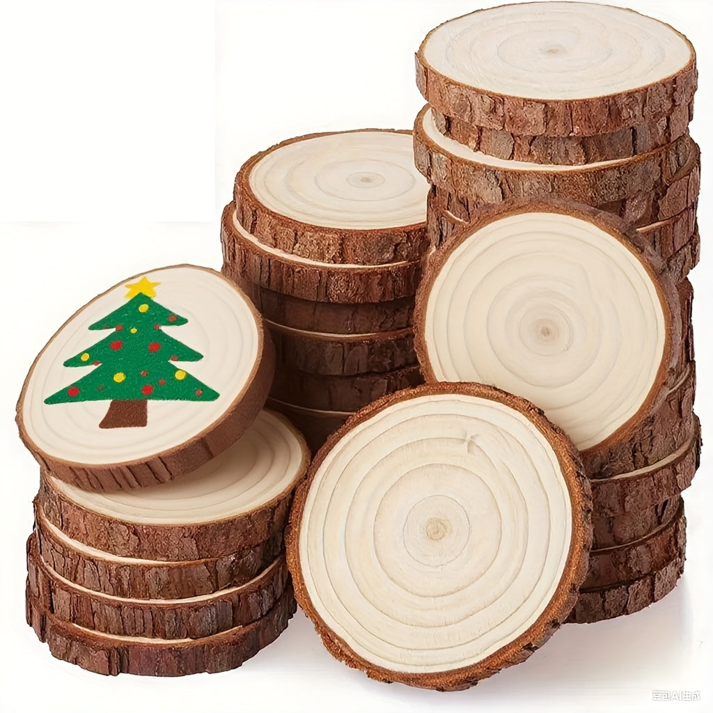28pcs Wooden Coasters Natural Tree Bark Log Slices (2.7-3.5 Inches) | Unpolished Wood Slices Handicraft Art Supplies/ Christmas Decoration Materials/ Woodworking Tool Additions