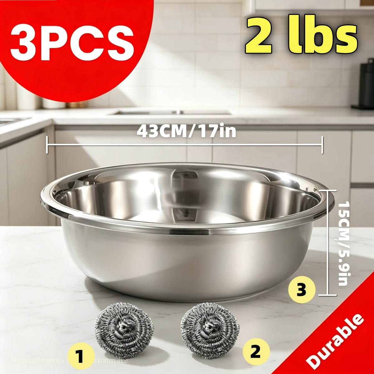 40cm/15.74" & 36cm/14.2" Extra Large Stainless Steel Mixing Bowls Heavy-Duty Deep Prep Basin For Cooking, Baking, Salad Dough | Rustproof, Dishwasher Safe Kitchen Essentials