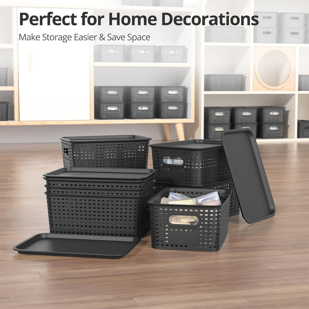 8/4-Pack-Space-Saving Organizers with Lids for Shelves/ Closet/ Desk | Multi-Scene Use In Dorm, Playroom & Office (10"x7"x4", Declutter Essential) with A File Organizer Bag, The Best Gifts for Easter Sunday And Mother's Day