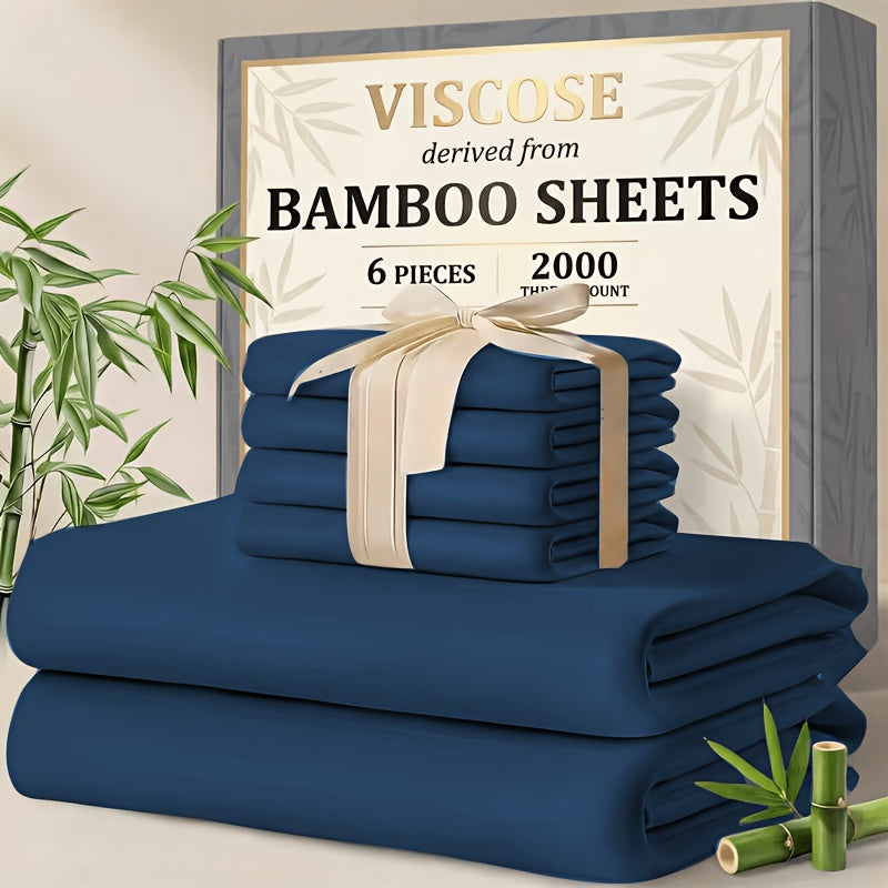 4/6pcs Cooling Bamboo Sheet Sets - Queen Size Soft 2000TC Luxurious Hotel Sheets, Luxury Kids Fitted Sheet, with 16-Inch Deep Pocket, Kids Sheet & Pillowcases And Breathable Night Sweats, Suitable for All Seasons, Twin/Full/Queen/King