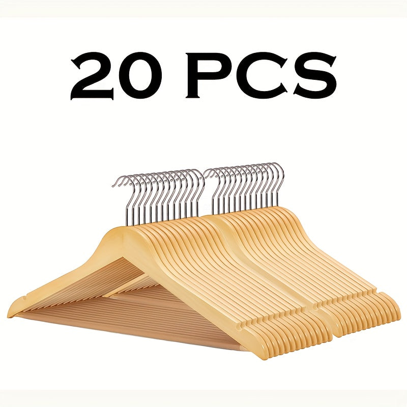 30/20/10pcs Heavy-Duty Solid Wood Clothes Hangers - Suitable for Heavy Coats, Jackets, Dresses - Space-Saving Sturdy Standalone Hangers Suitable for Home, Office, Hotel; Durable Wood Hangers for Wardrobe, Wood for Fashion Enthusiasts