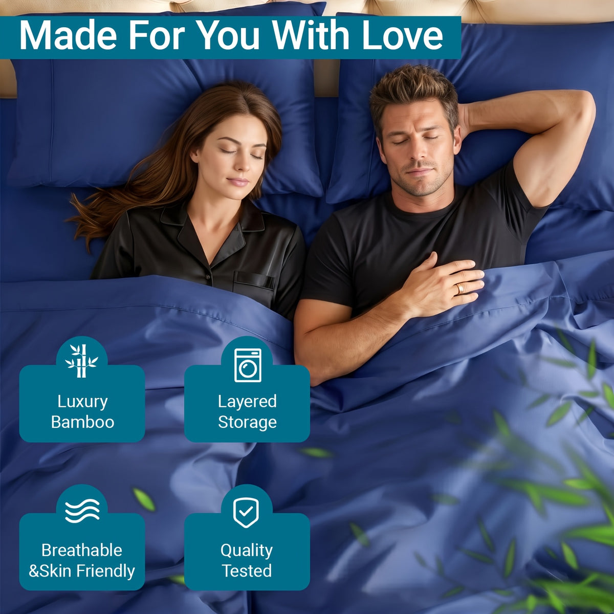 3/4pcs Cooling Bamboo Bed Sheet Set, 3000 TC Extra Deep Pocket 20 Inch Bed Sheet, Children Luxury Soft Hotel & Cooling Sheet Set for Hot Sleepers, Wrinkle And Shrink Resistant, Fitted Sheet And Flat Sheet And Pillowcases, Twin/Full/Queen/King
