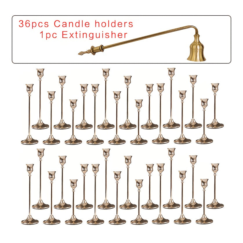 30pcs/48pcs/36pcs Copper Plated Candlestick Holders, Retro Style Minimalist Dining Tables Center Decoration, Suitable for Celebrations, Birthdays, Weddings And Christmas, Parties, Dining Tables, Fireplace Decoration Candle Holders