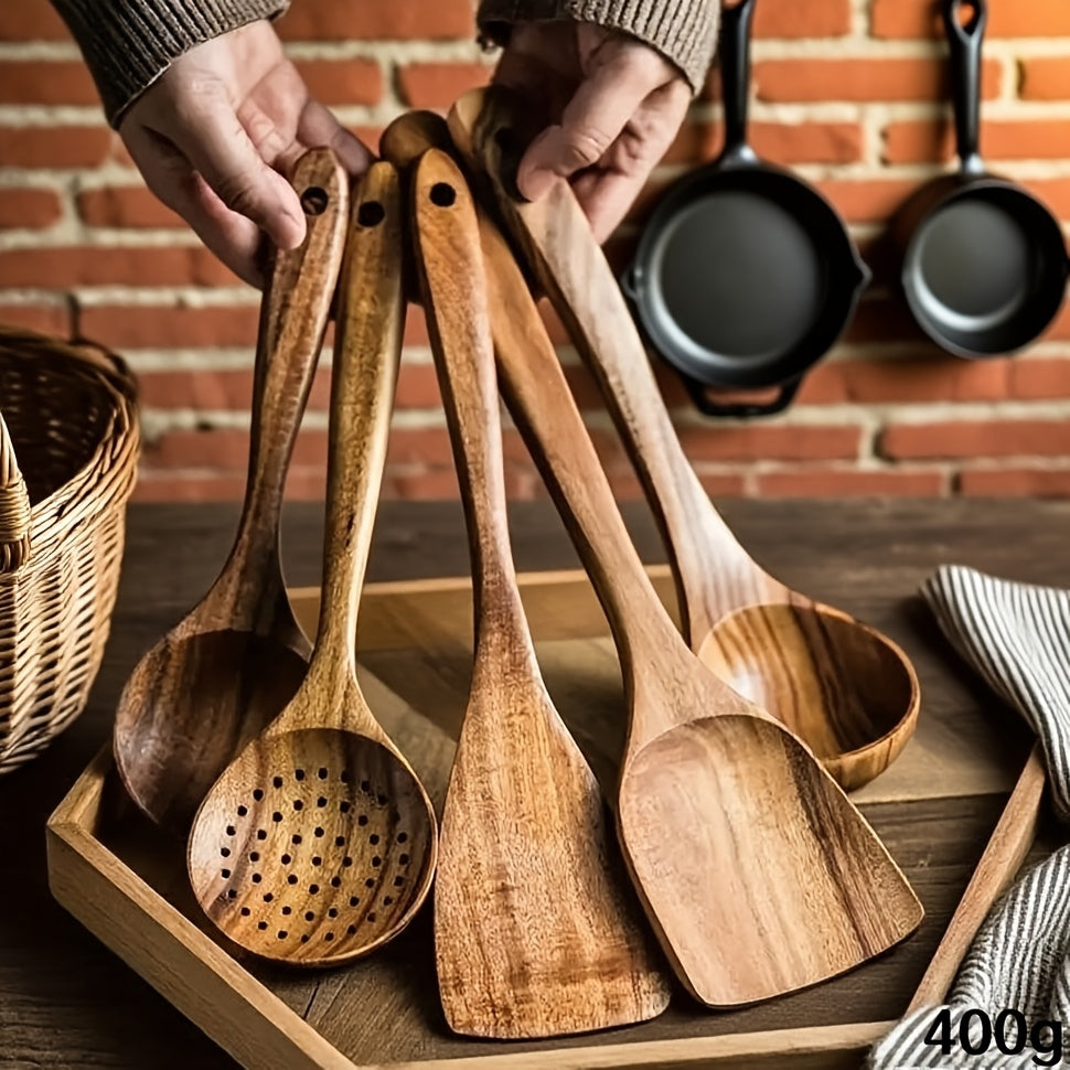5pcs/3pcs/10pcs Premium Wooden Kitchen Utensil Set - Ergonomic Handles, Natural Wooden Spoon, Stirring Spoon, Soup Spoon Non-Stick Pan Turner, Heat-resistant & Easy to Clean, Durable Kitchen Essential Accessories, Perfect Christmas GiftChristmas Gift