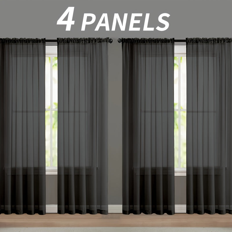 4pcs Set Of Transparent Gauze Curtains, Hanging From The Top Through A Pole, Natural Filtering, Dreamy And Hazy, Beautifying The Room Decoration Windows, Suitable for Living Rooms, Bedrooms, Study Rooms, Dining Rooms, Balconies, Dressing Rooms