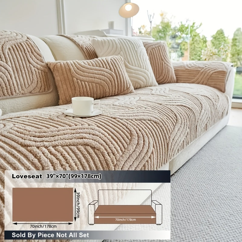 1pc Pet Friendly Sofa Cover, Dog Friendly Non Slip Furniture Protector, Fox Tail Patterned & Solid Color Shu Velveteen Plush Sofa Cushion, All Season Short Plush Sectional Sofa Cover for Living Room Bedroom Office
