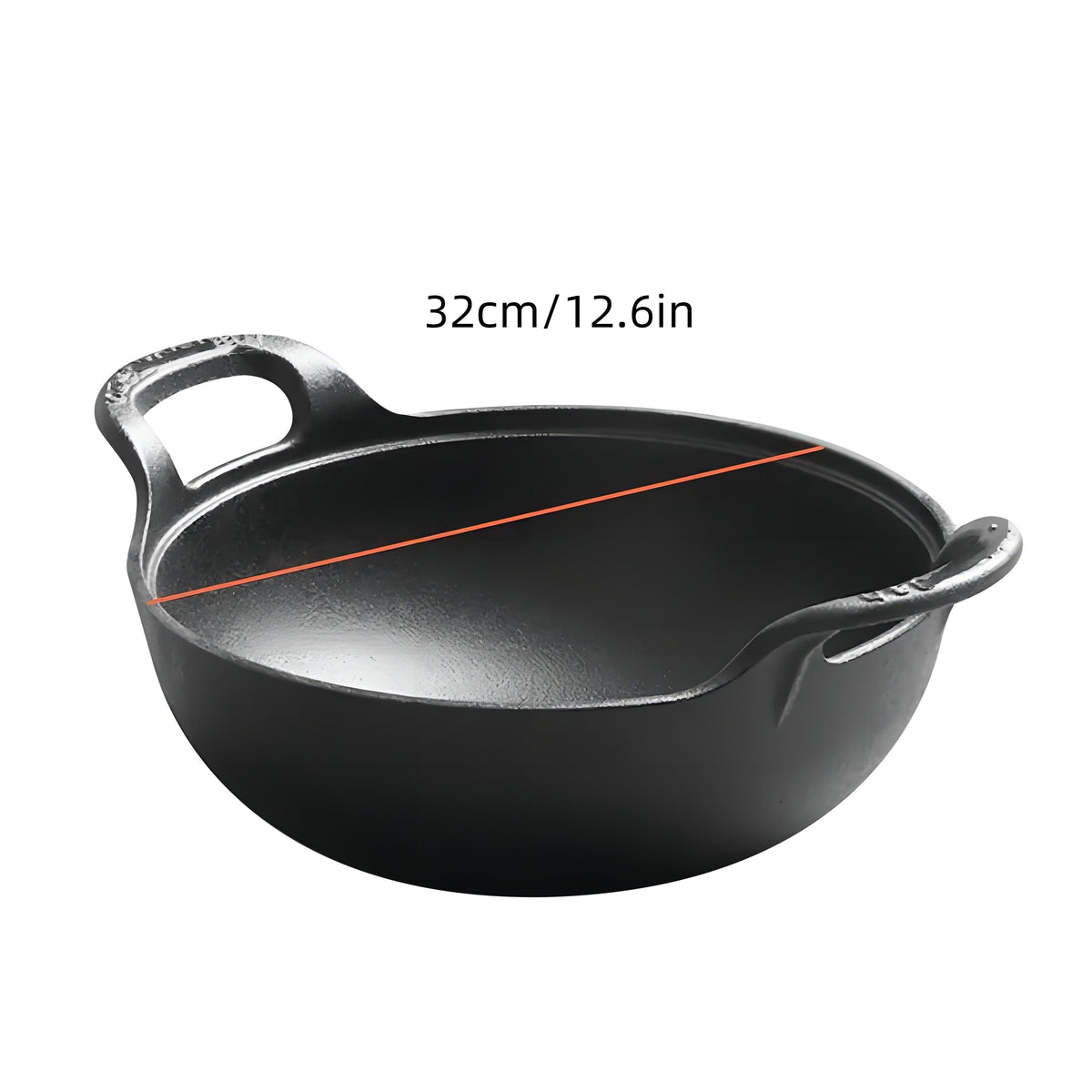 5 Sizes Cast Iron Wok, 7.87/ 9.84/ 10.62/ 11.81/ 12.59in Heavy-Duty Cast Iron Skillet, Traditional Uncoated Deep Stir-Fry Pan, Multi-functional Kitchen Cookware, Durable Cooking Pot with Dual Handles, Grilling Steaks & Baking, Ideal for Home, Outdoor