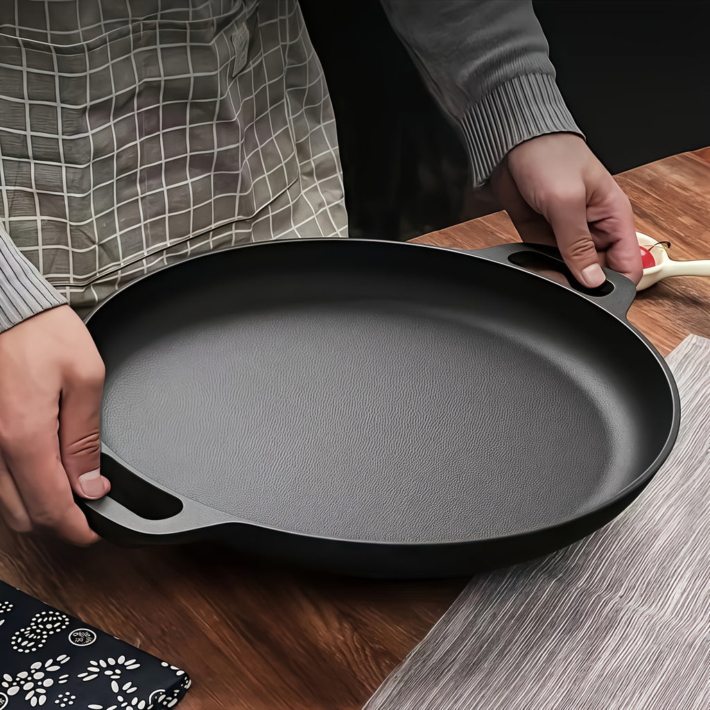 1/2/4pcs Pre-Seasoned Cast Iron Skillet with Dual Loop Handles - Multi-Function Non-Stick Griddle Pan for Pizza, BBQ, Pancakes | Oven, Stovetop, Grill & Campfire Safe | Even-Heating Durable Kitchen Gadget for Home & Outdoor Cooking