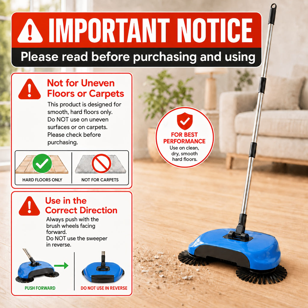 3-in-1 Hand Push Broom, Multifunctional Cleaning Tool Sweep Mop, Long Handle Push Broom with Auto Spiral Deep Clean System, Easy Cleaning Close Fit to The Floor, Ideal for Hardwood, Ceramic, Tiles, Kitchen, Home, Office, Cleaning Supplies