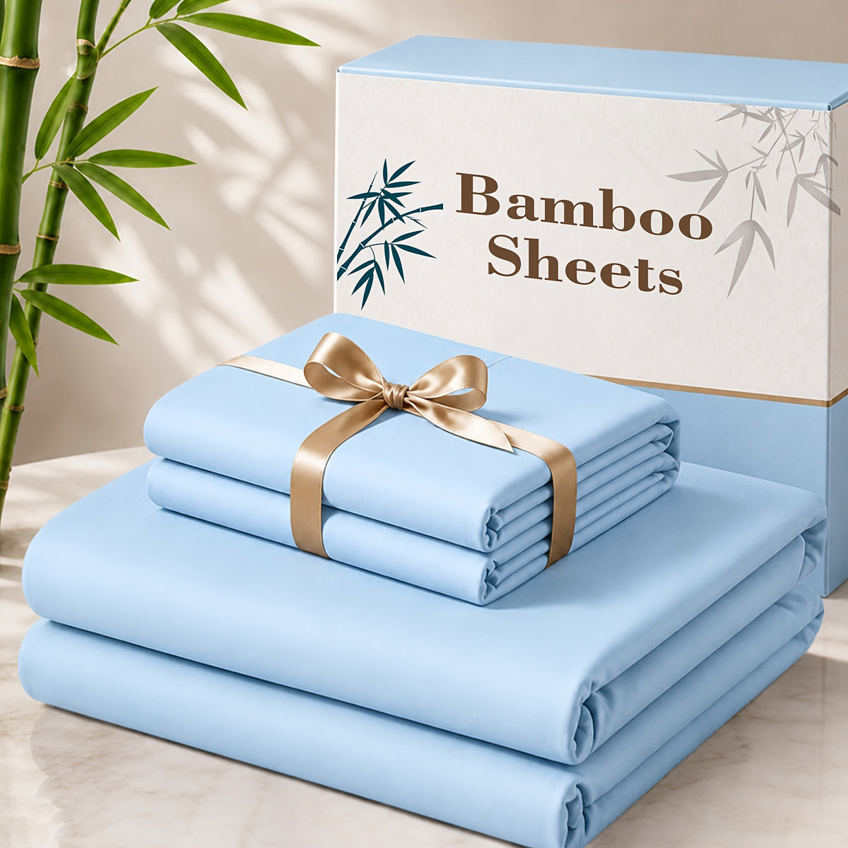 3/4pcs Cooling Bamboo Bed Sheet Set, 3000 TC Extra Deep Pocket 20 Inch Bed Sheet, Children Luxury Soft Hotel & Cooling Sheet Set for Hot Sleepers, Wrinkle And Shrink Resistant, Fitted Sheet And Flat Sheet And Pillowcases, Twin/Full/Queen/King