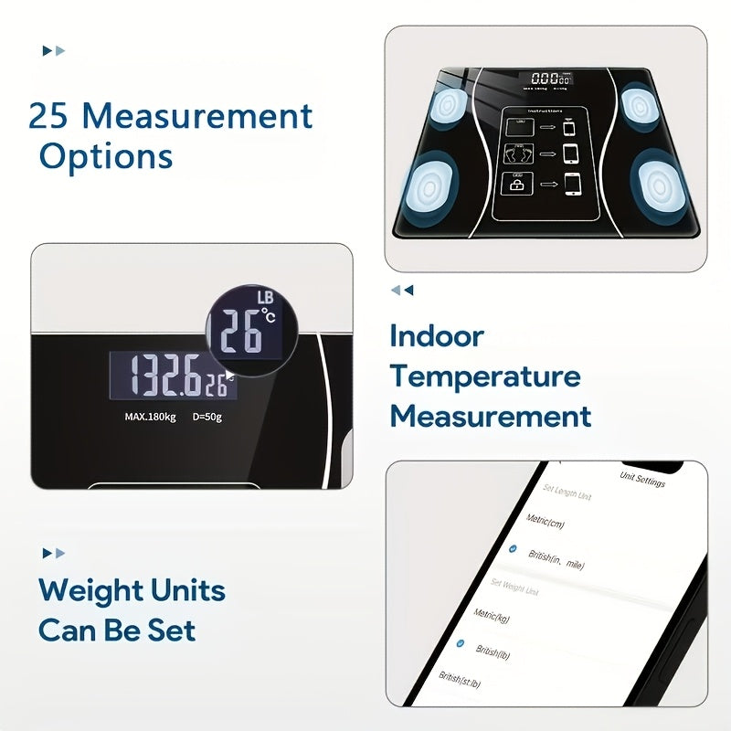 Intelligent Bathroom Scale, Digital Body Scale, with Backlit LED Display Screen And Sturdy Tempered Glass, Compact Size, Weighing Up to 400 Pounds/180 Kilograms