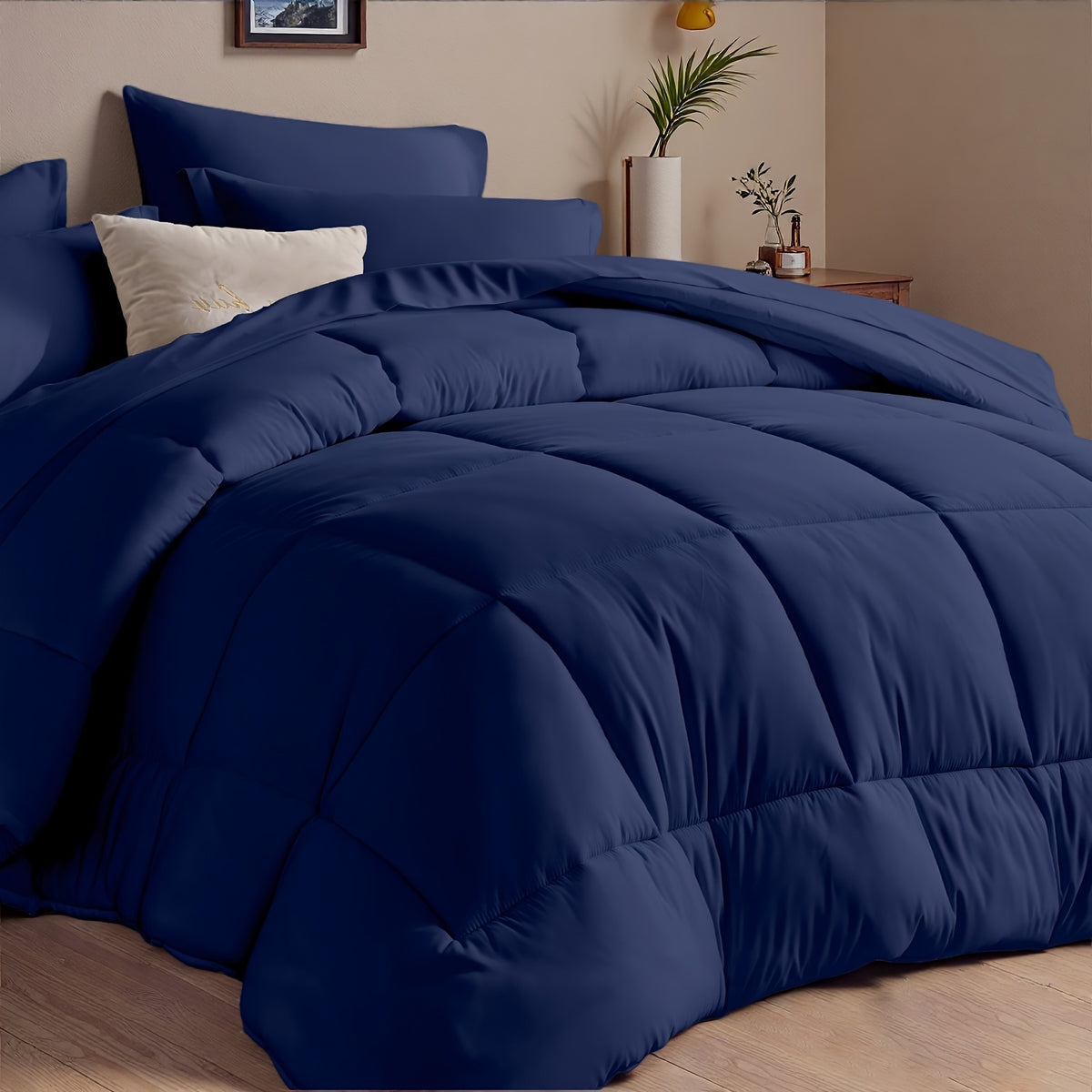 5/7pcs Luxurious Checked Pattern Comforter Set-Multiple Colors Plus Random Color Available, Breathable Comforter-Ultra Soft Fluffy Fiber Filling, Warmth For All Seasons-Bed In A Bag With Comforter, Flat Sheet, Fitted Sheet, Pillowcases