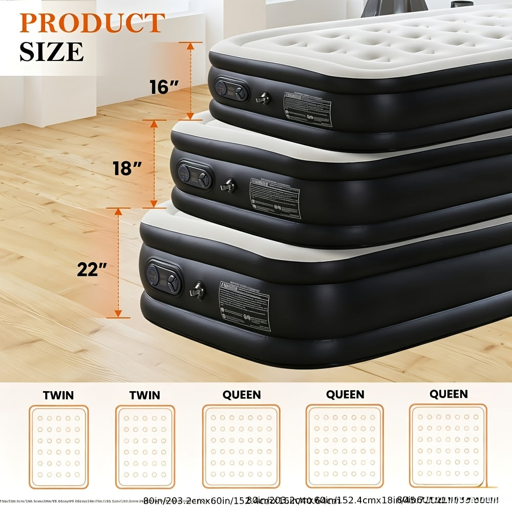 Air Mattress With Coil Beam Support, Plush Velvety Top Non-Slip Bottom For Stability On Smooth Floors And Carpets, Available In Two Sizes And Three Heights, Can Hold Up To 660 Pounds