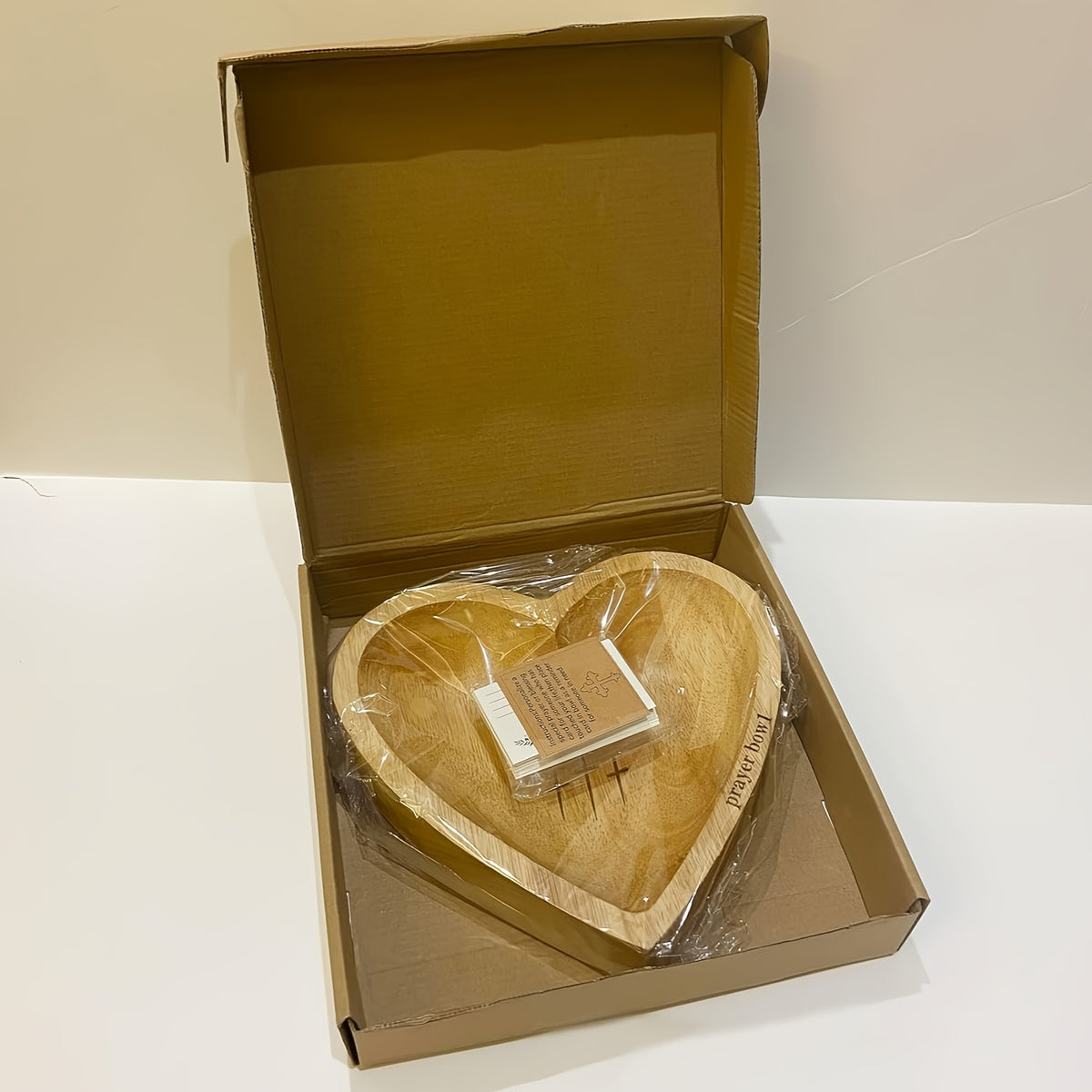Heart Shaped Wooden Prayer Bowl | Christian Gift for Women, Religious Home Decor, Thoughtful Congregation Gift, Natural Wood Grain Design, Spiritual Home Decor | Heart Shaped Design | Smooth Wooden Surface, Let'S Pray Together (Non-Food Contact)