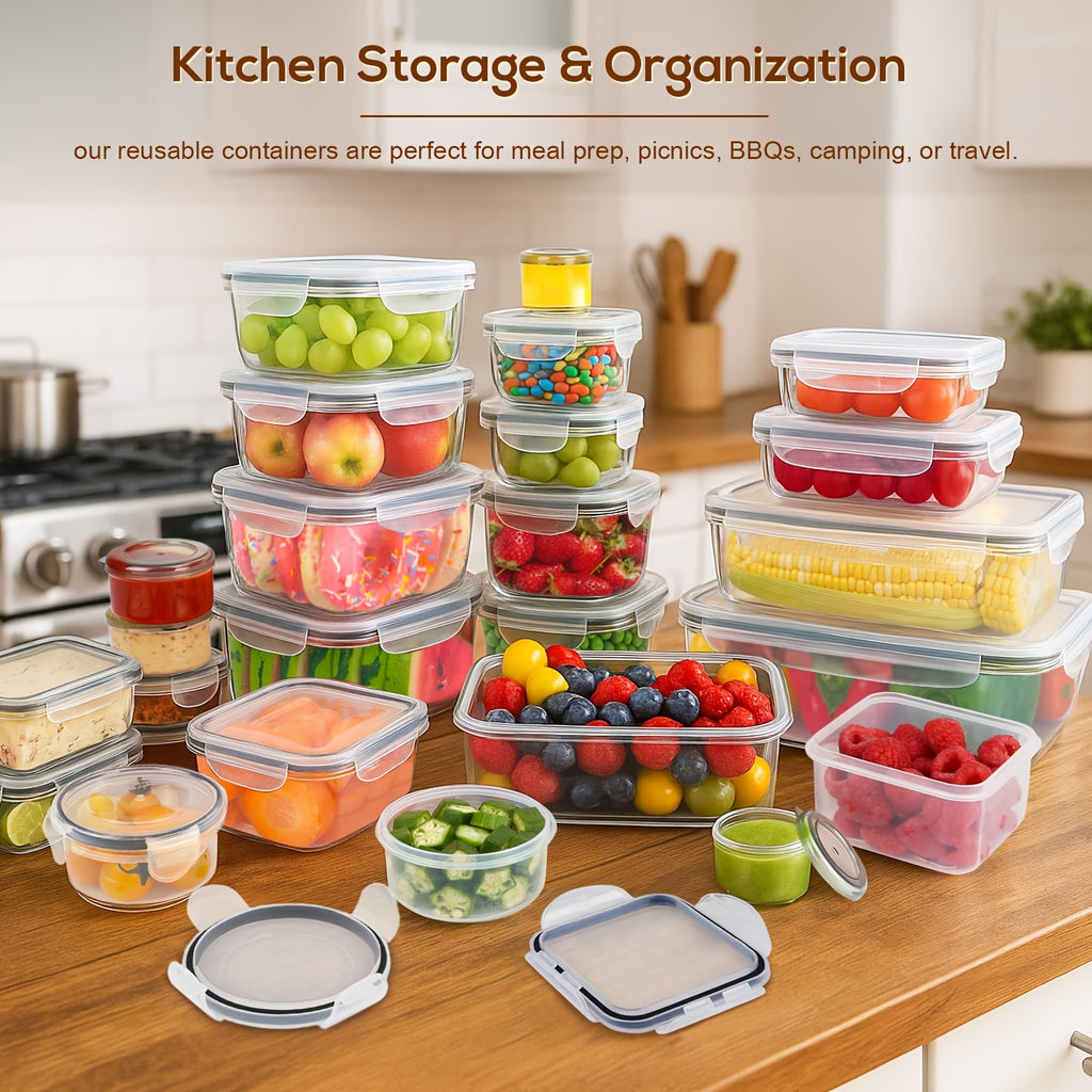 24/40/48pcs (12/20/24 Lids + 12/20/24 Box) Food Storage Container, Fresh-Keeping Boxes, Easy-To-Secure Lids- Airtight Plastic Containers for Food, Suitable for Pantry, Travel, Outdoor Picnics, Kitchen Organization Additions, with Labels Marke