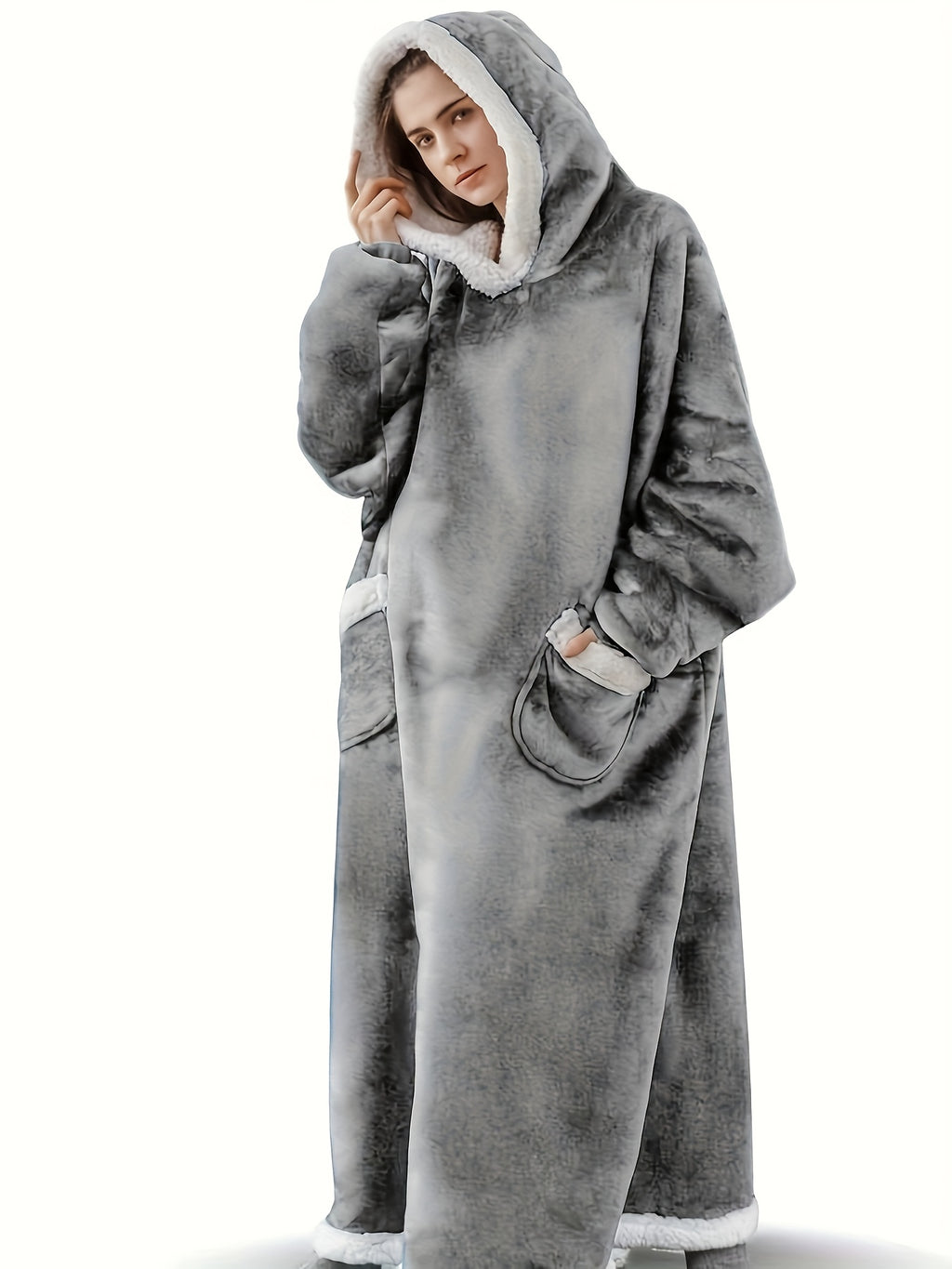 1pc Thick Warm Hoodie Flannel Extra Long Wearable Blanket for Women And Men, Oversized Blanket Sweatshirt Super Soft And Warm And Comfortable Winter Giant Adult Wearable Blanket Hoodie with Pockets