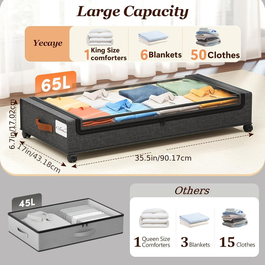 2 Pack Rolling Underbed Storage Box, Under Bed Storage Bins, Under Bed Shoe Rack Organizer, Rolling Underbed Metal Drawer for Clothes, Blankets, Shoes,, Books, Bedding, Under-Bed Storage