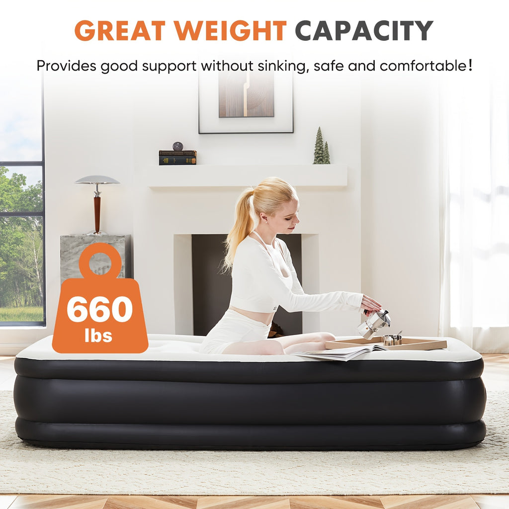 Air Mattress With Coil Beam Support, Plush Velvety Top Non-Slip Bottom For Stability On Smooth Floors And Carpets, Available In Two Sizes And Three Heights, Can Hold Up To 660 Pounds
