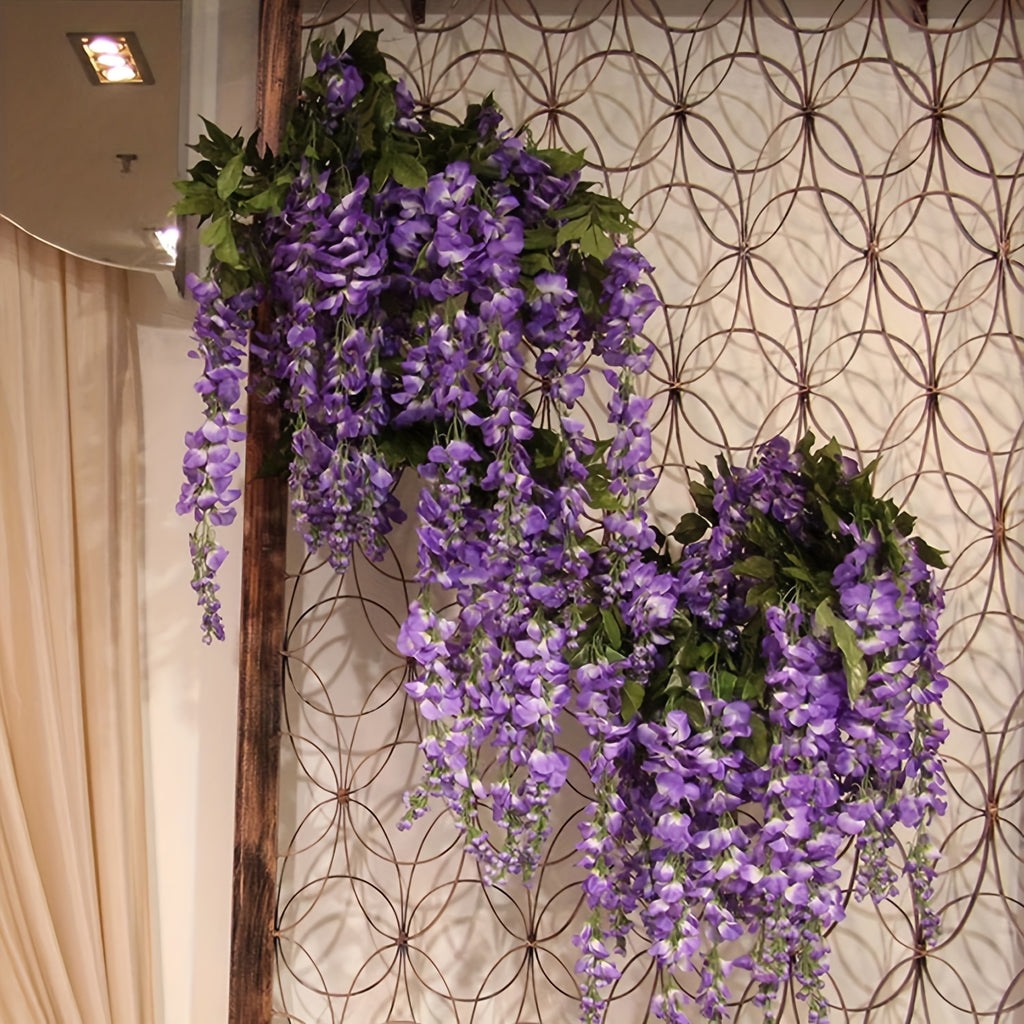 24 Pack (Total 90 Feet) Artificial Fake Wisteria Vine Rattan Hanging Garland Flowers String Home Party Wedding Decor (24, Purple)