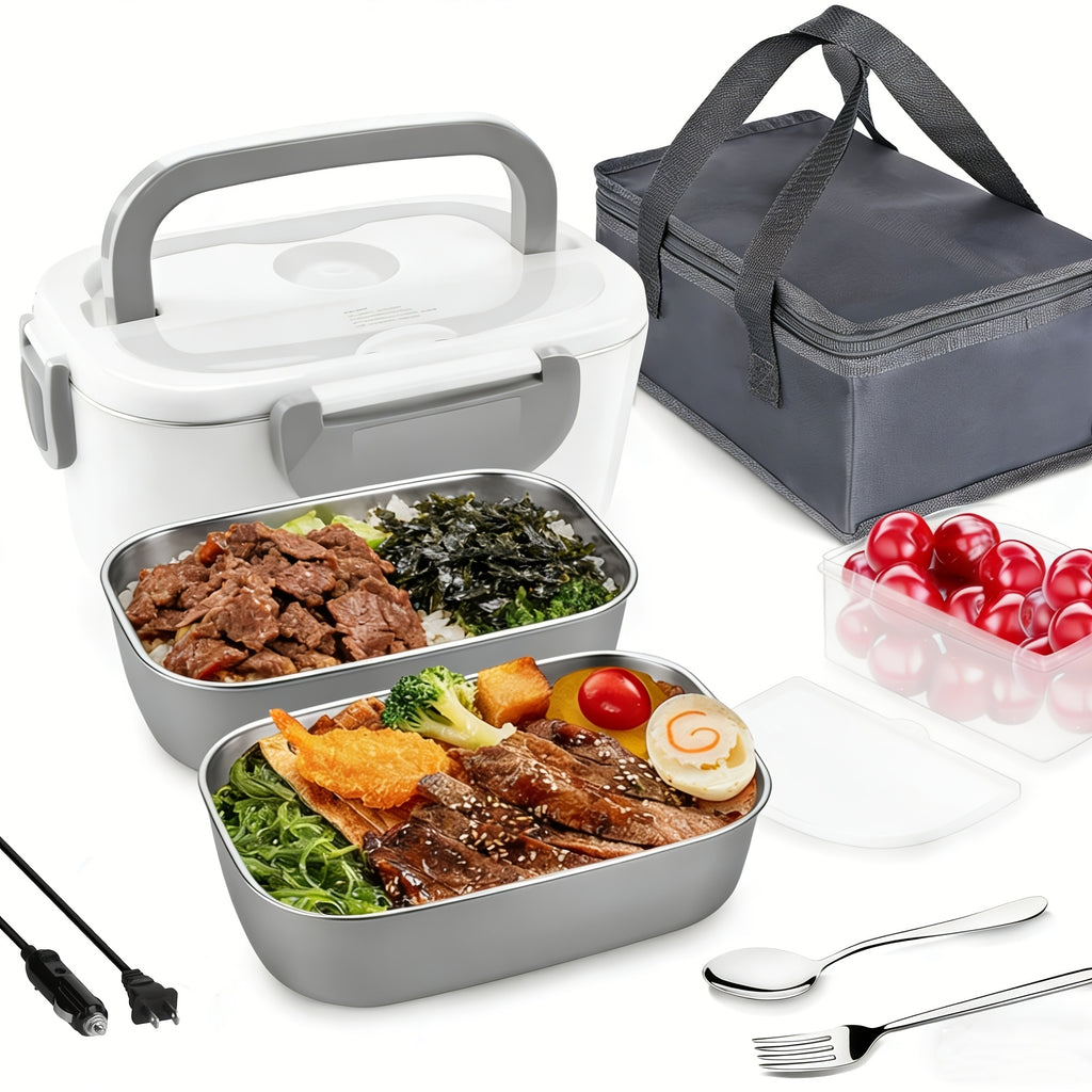 Electric Lunch Box Food Warmer with DC12-24V Car and AC120V Home Power, Portable Divided Meal Container and Insulation Bag for Office Travel