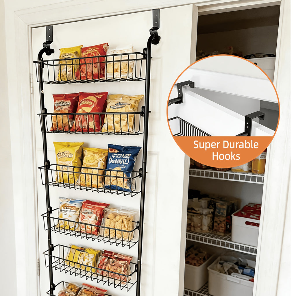 8-Tier & 6-Tier, Over The Door Pantry Organizer, Metal Hanging Storage Shelf, Adjustable Baskets, Spice Rack, For Kitchen, Pantry, Laundry, Bathroom, Multifunctional, Black & White, Door-Mounted Organizer, Utility Racks