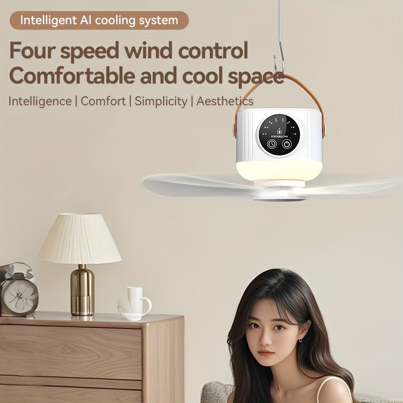 Portable Camping Fan With Light, Available With Or Without Tripod | Quiet USB Rechargeable Fan With Remote, Adjustable Speed & Brightness | Long Life Outdoor Tent Fan For Bedroom, Dorm, Travel