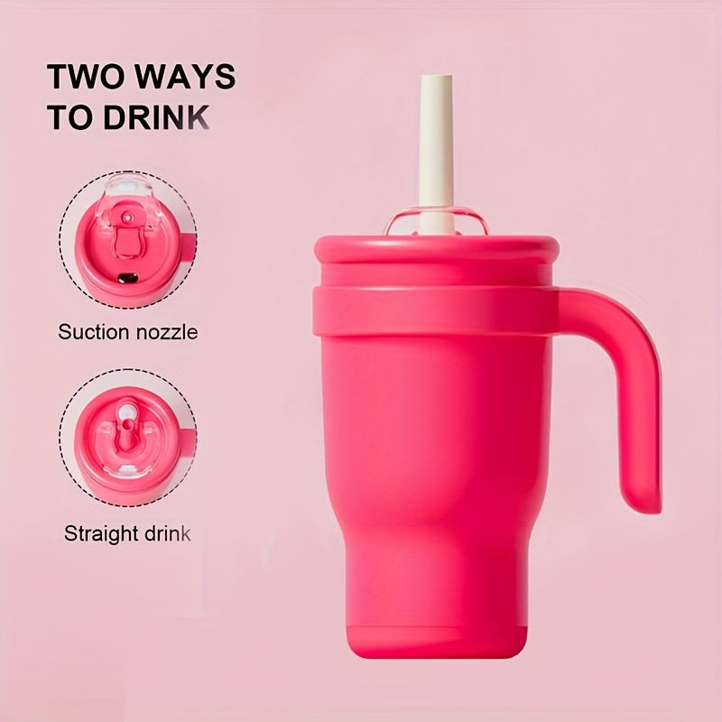 14oz Tumbler with Handle, Insulated Water Bottle with Straw And 2in 1 Lid, Stainless Steel Cup Travel Coffee Mug for Sports Office Gym Kitchen, Free Stickers