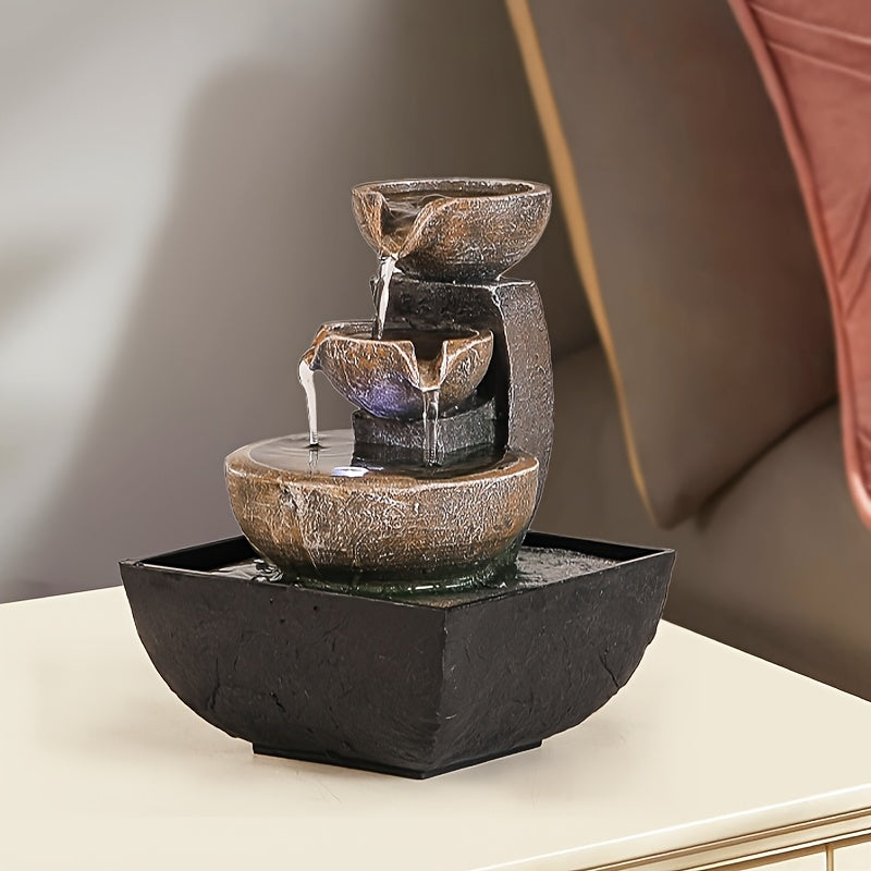 1pc Serene USB Powered Resin Waterfall Fountain, Indoor Decorative Tabletop Flowing Water Feature For Home And Office Relaxation, Suitable For Various Room Types