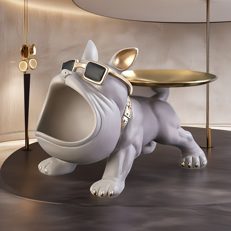 Modern Decorative Resin Bulldog Tray Statue, Dog Tray Storage Entrance Keychain, Candy Jewelry Earring Tray, Suitable for Home Decoration, Modern Art Dining Table Decoration, Office Christmas And New Year Decorations