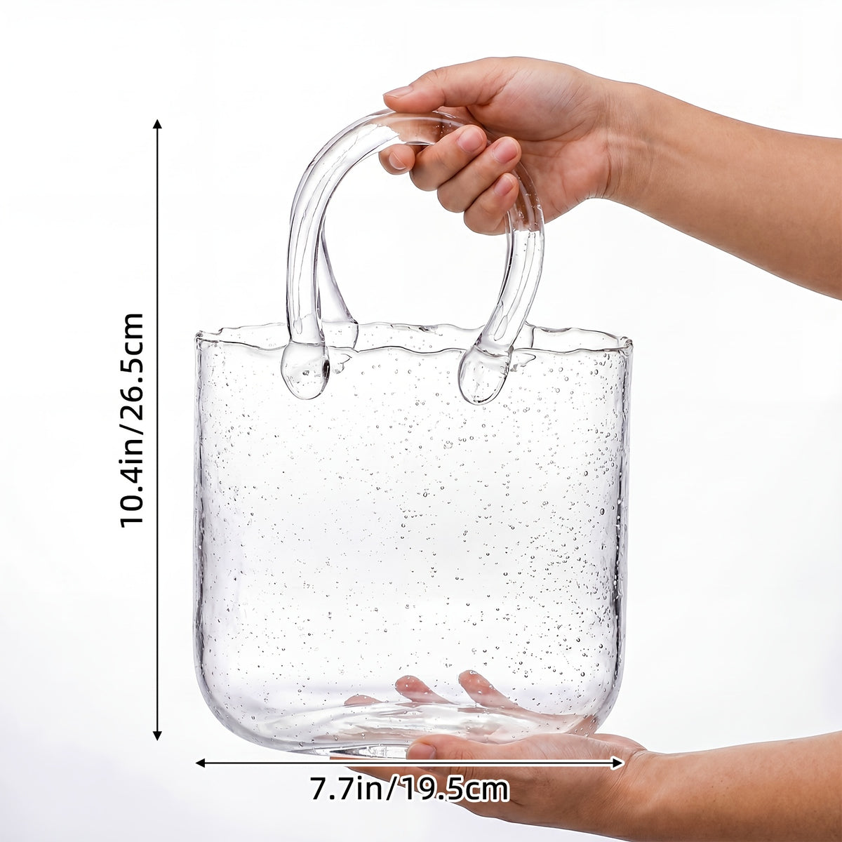WHONLINE 1/2pcs Glass Purse Vase for Flowers, Glow-In-The-Dark Vase, Fish Bowl with Bubble, Clear Bag Vase with Handle And Bubbles, 7.7X3.9X10.4In, Unique Decorative Vases for Centerpieces Wedding Table Decorations, for Christmas
