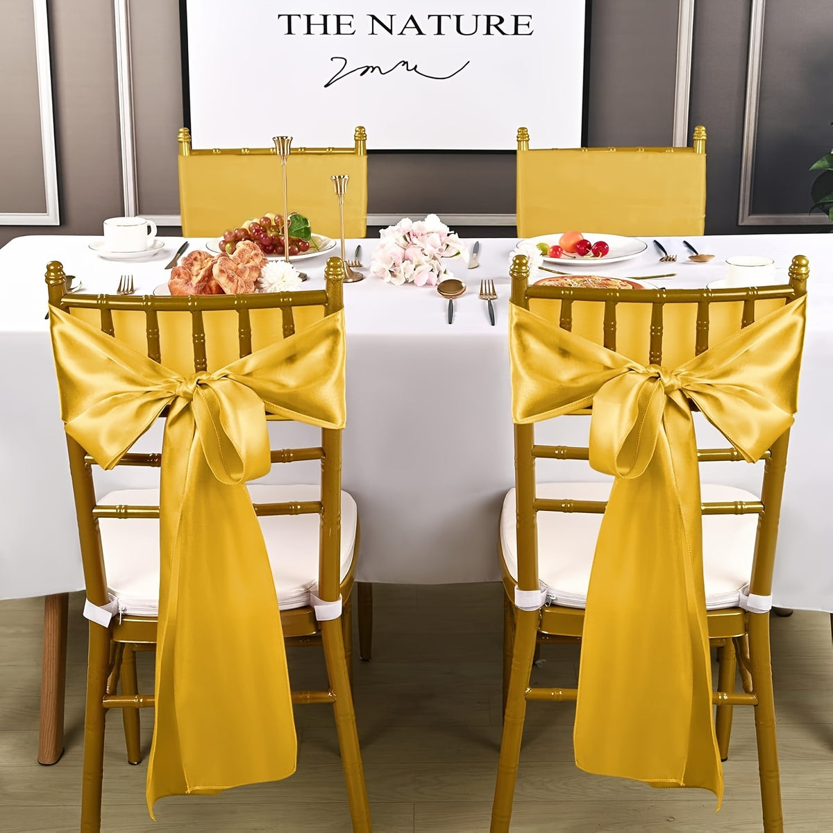 50pcs Satin Chair Waist Belt Bow Universal Chair Cover for Wedding Reception Restaurant Banquet, Party, Hotel Event Decoration (7 X 108 Inches)