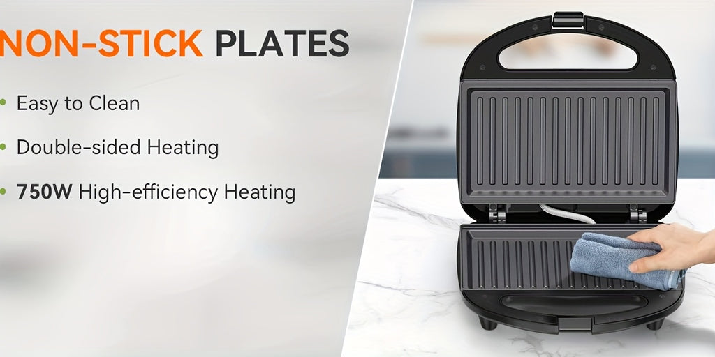 2-Sandwich Maker, Non-Stick Belgian Waffle Iron With Indicator Lights, 750W Rapid Heating, Cool Touch Handle, Easy-to-Clean Plates, Compact Design For Breakfast, Snacks, and Desserts