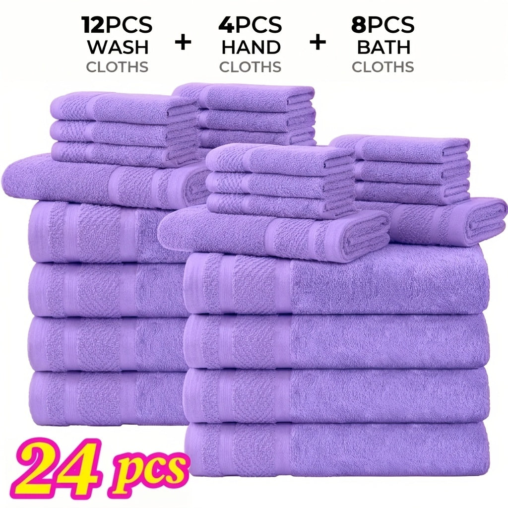 12/24pcs Bath Cloths Set, Hotel Quality Thick Bath Cloths | Highly Absorbent & Quick-Dry | 4 Bath Cloths & 6 Hand & 2 Washcloths, Cotton For Hotel Spa Gym & Home Bathroom Essentials, Wash Cloths