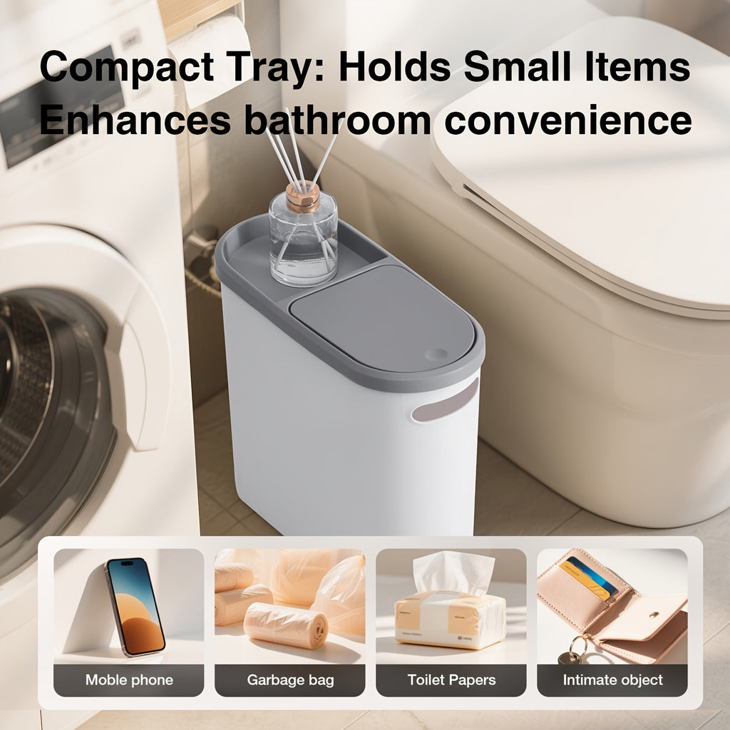 2/1pc Bathroom Trash Can, Compact And Durable Plastic Wastebasket With Built-in Handles, Easy To Clean, Rustproof, Space-Saving Design, Ideal For Small Spaces In Bathroom, Laundry, And Home Office
