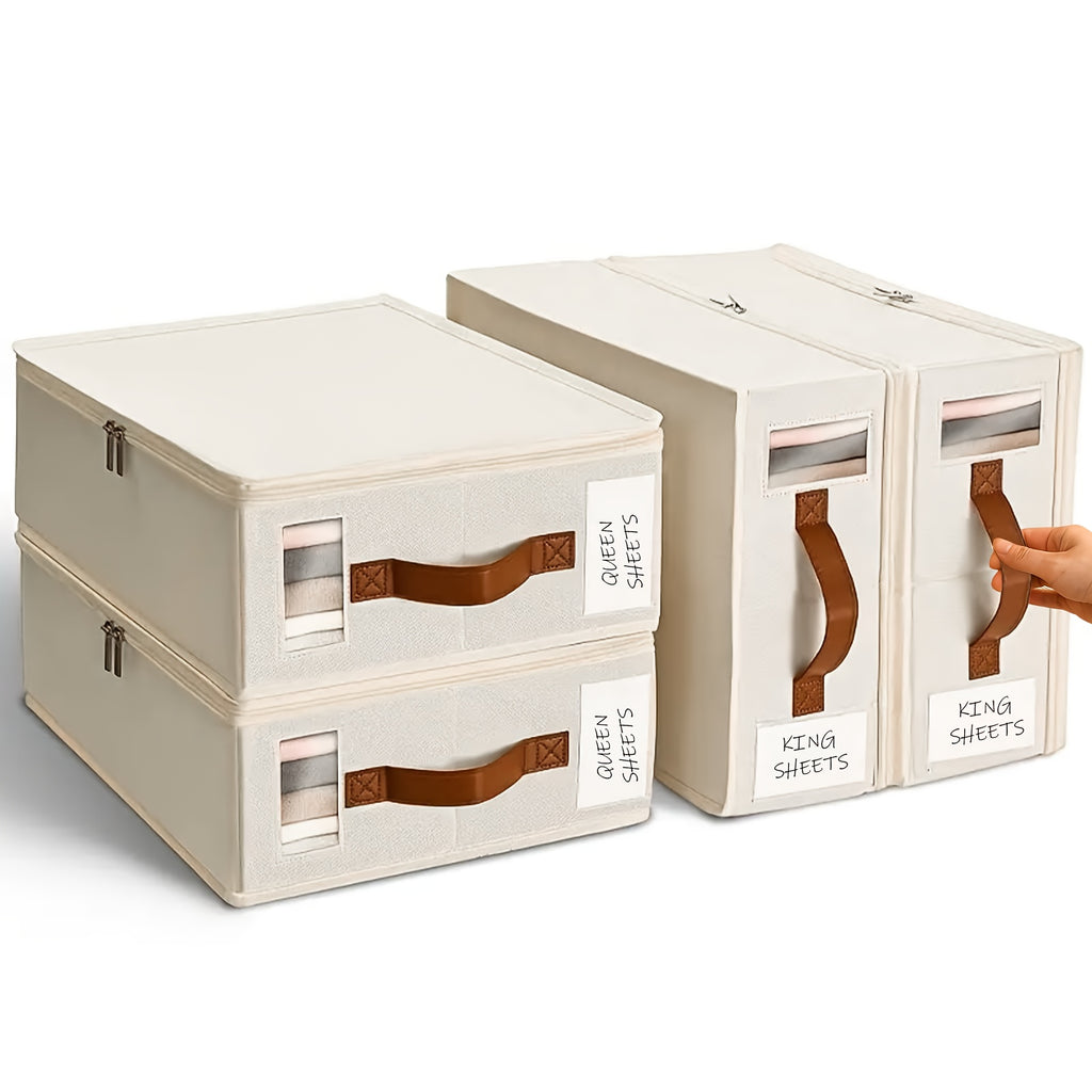 Storage Bed Sheet Organizer, Bed Sheet Storage Boxes And Clothing Storage Boxes, Suitable for Wardrobes, Under Beds, And Closets, Can Store Clothes, Bed Sheets, Down Quilts, Etc, Box with Transparent Window