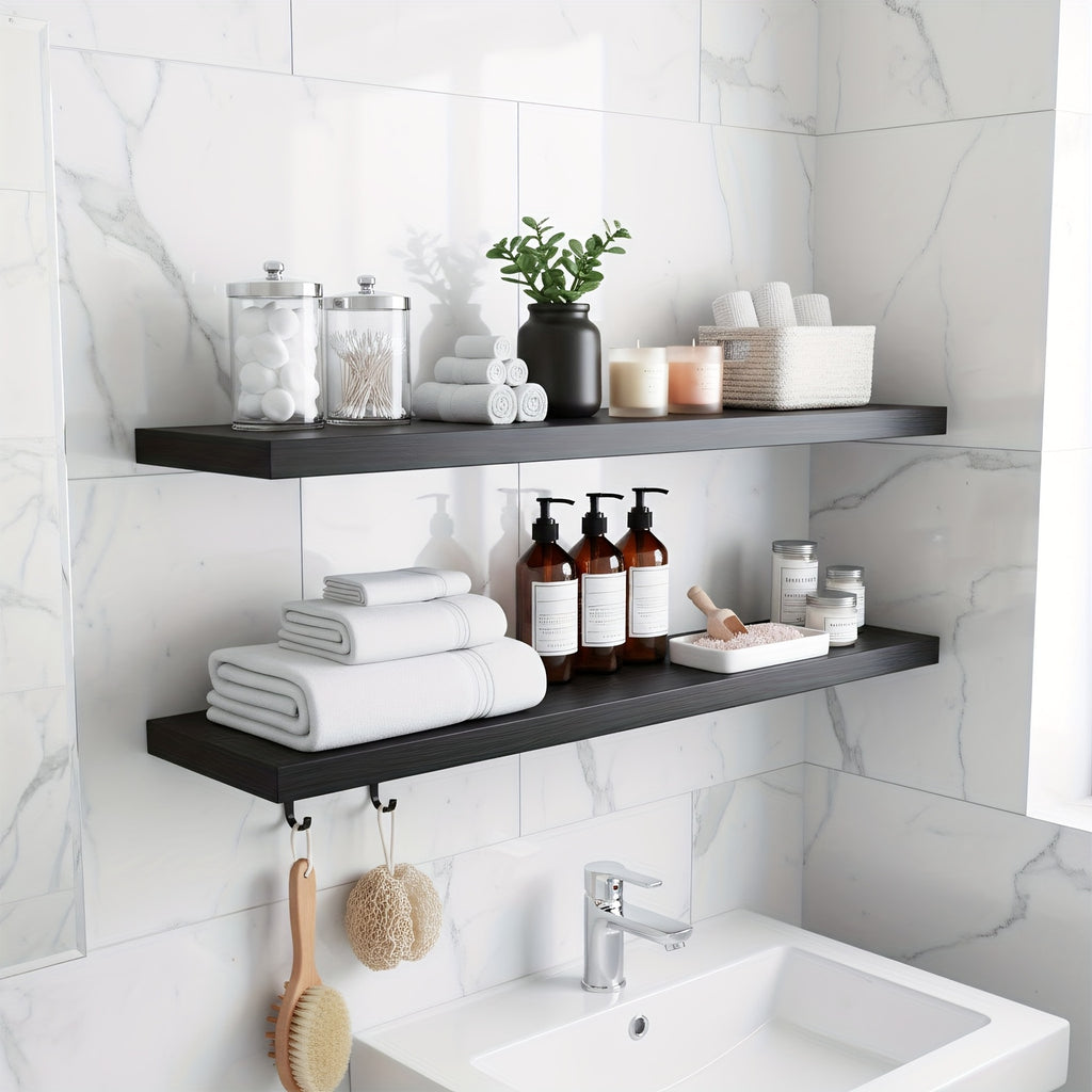 TOMNK Set of 2 Floating Shelves, 31.5 Inches, Wall-Mounted with Hidden Bracket, Suitable for Bathroom, Living Room, Bedroom, Kitchen, Office Decoration, Perfect for Christmas