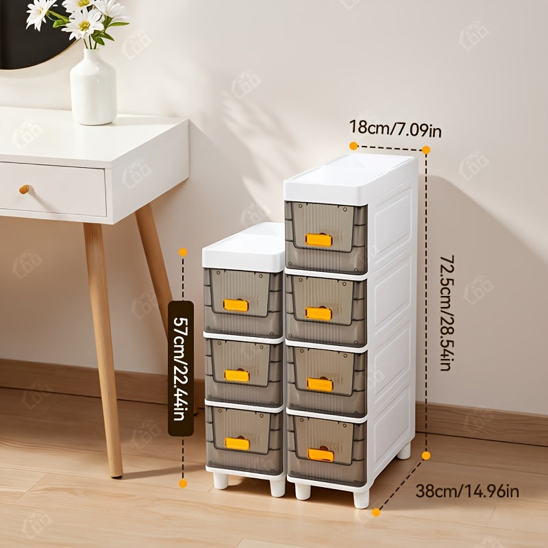 Deluxe Slim Storage Cabinet with Drawers - Durable Waterproof PP Material, Multi-Purpose Organizer with Ample Storage for Bathroom, Kitchen, Personal Care Product Dispensers, and More - Ideal for Small Spaces, Storage Drawer Units