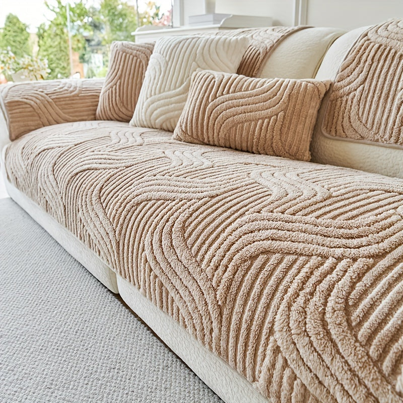 1pc of Plush, Non-Slip Sofa Cover That Is Modern And Luxurious, Pet-Friendly, Breathable, And Stylish for Home Decoration. It Is Appropriate for The Living Room, Bedroom, Or Office, Made from Polyester Fabric, Machine Washable, And Without Any Print