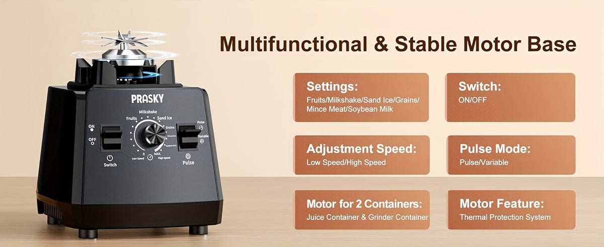 Professional Food Processor Blender, Smoothies Blender, Max.2400W Sorbet Blender And Grinder Combo 25000RPM Powerful Blenders Kitchen 68Oz 2 Containers Countertop Blenders Ice, Grinding, Milk Shake, Ice Slushie, Juice, Shake