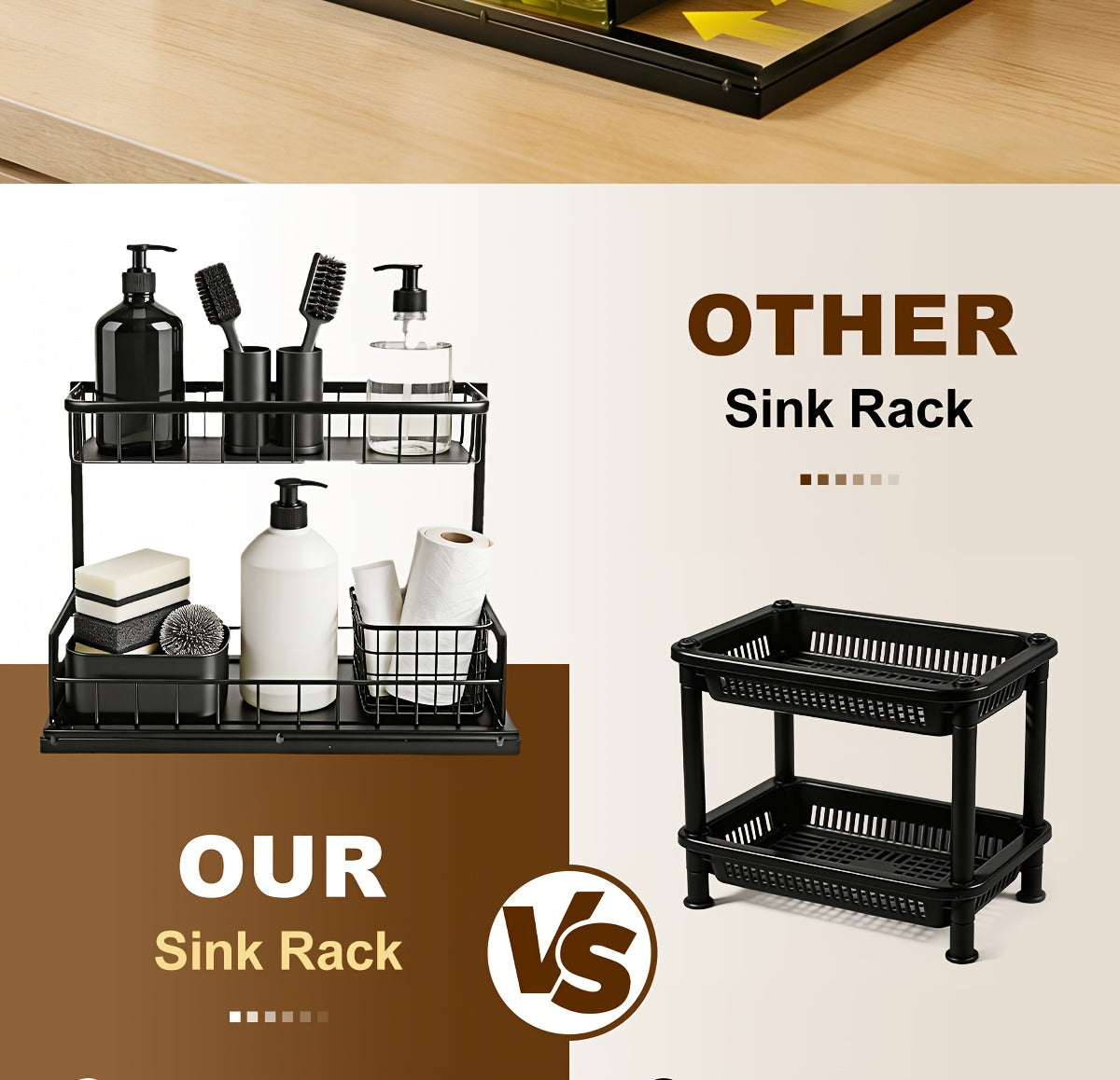 1/2pcs Kitchen Organizers And Storage, Kitchen Accessories, Utility Racks, Under Sink Organizer, Pull Out Cabinet Organizer, 2 Tier Slide Out Sink Shelf, Cabinet Storage Shelves, Under Sink Storage for Kitchen Bathroom Cabinet