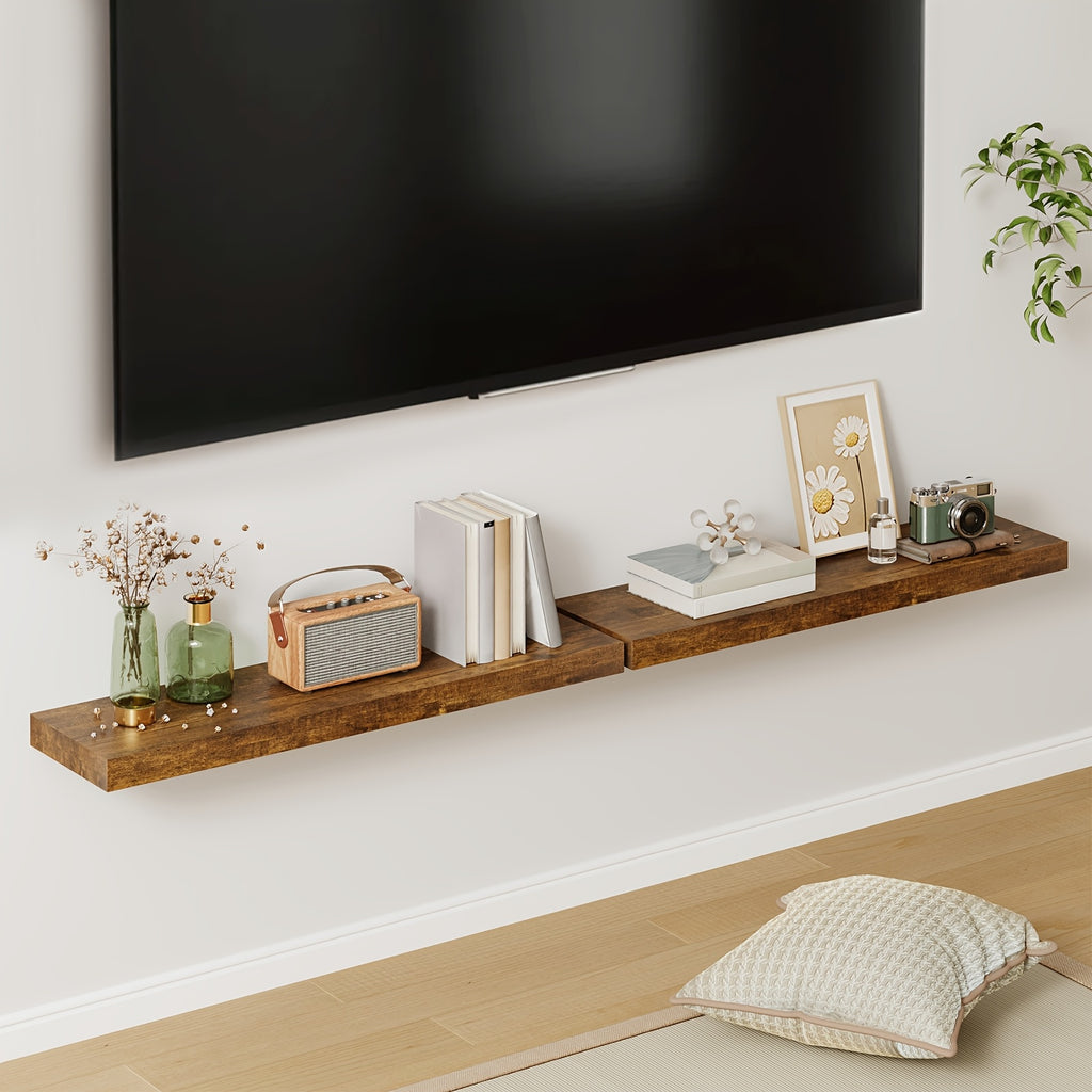 TOMNK 2/4/6pcs Set Floating Shelves, 15.7-inch/19.7-inch/22-inch Wooden Wall-Mounted Shelves, Suitable for Home Decor in Living Rooms and Kitchens, Strong Load-Bearing Capacity, Can Be Installed in Bathrooms, Bedrooms, Living Rooms, or Kitchens